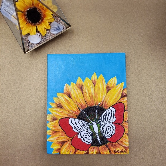 Canvas Painting ... Zebra Butterfly On Sunflower - Picture 8 of 8